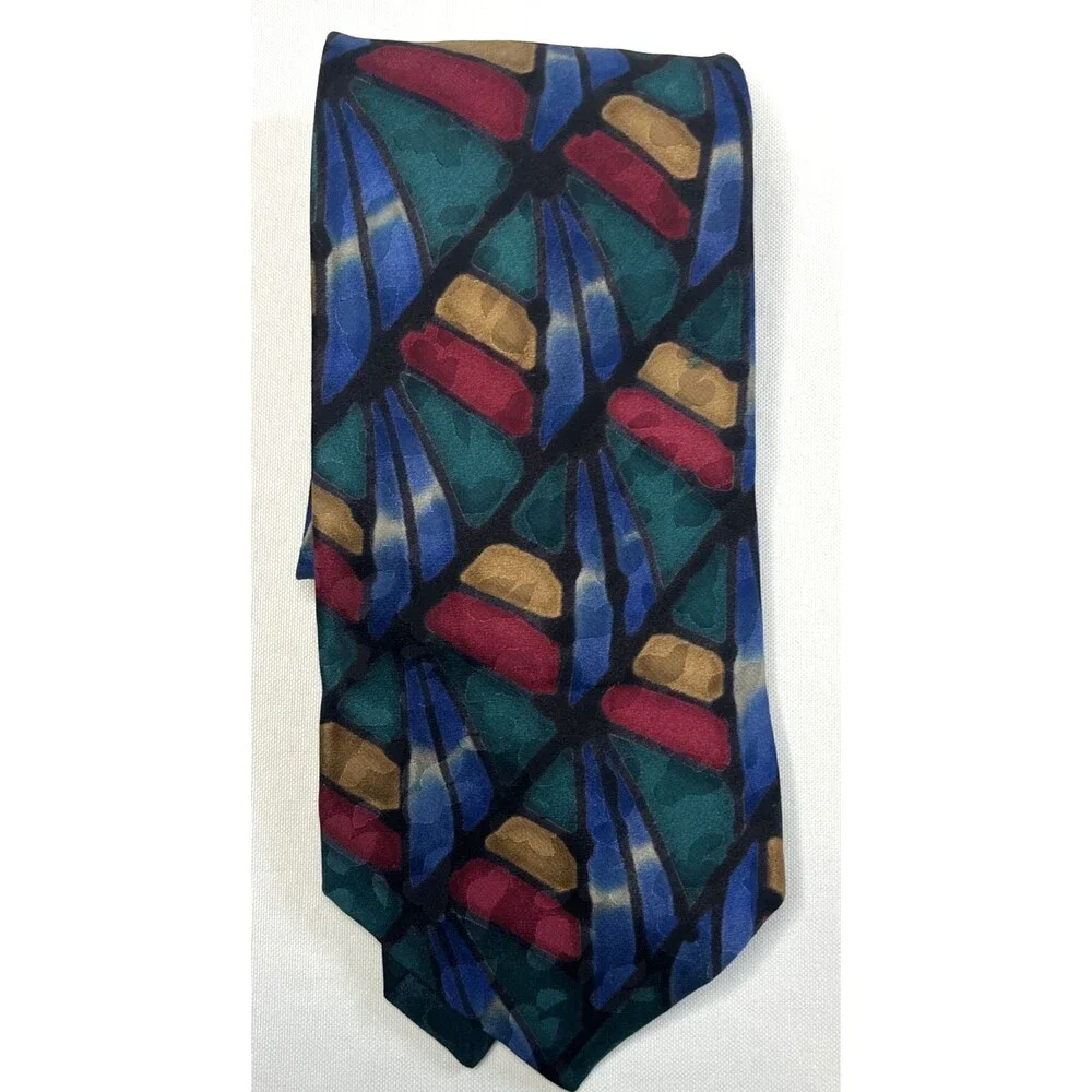 Robert Daskal 100% Silk Necktie Hand Painted & Signed  Geometric Pattern